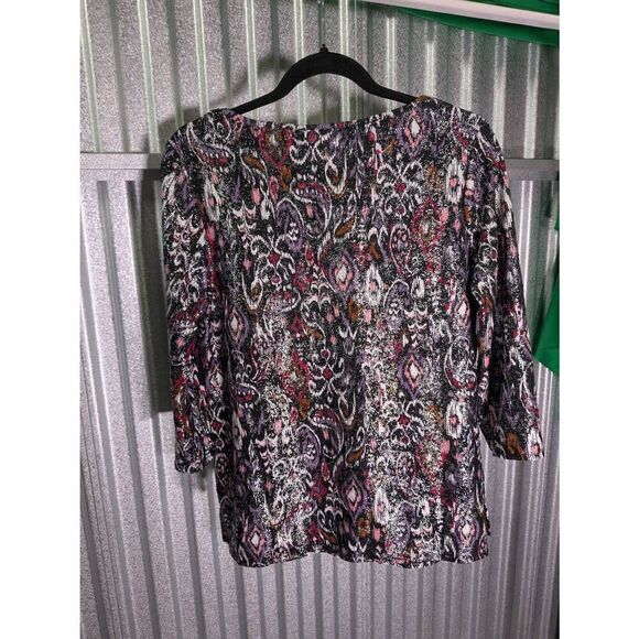 NWT Emily Daniels Women's Multicolor Paisley Sparkle Top Blouse Size Medium - Picture 2 of 6